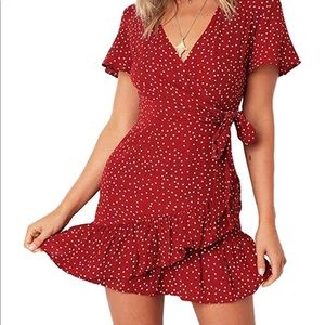 Wrap V neck polka dot dress